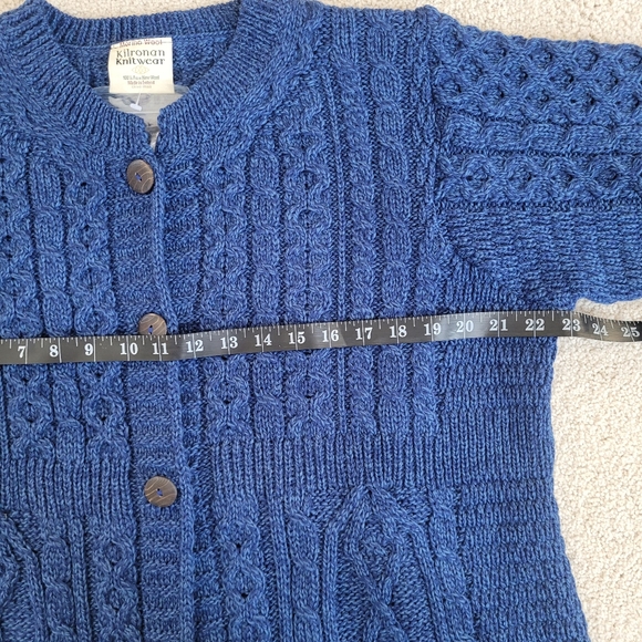 NWT Kilronan Ireland 100% Merino Wool Aran Cable Knit Cardigan Royal Blue XL - Picture 7 of 10